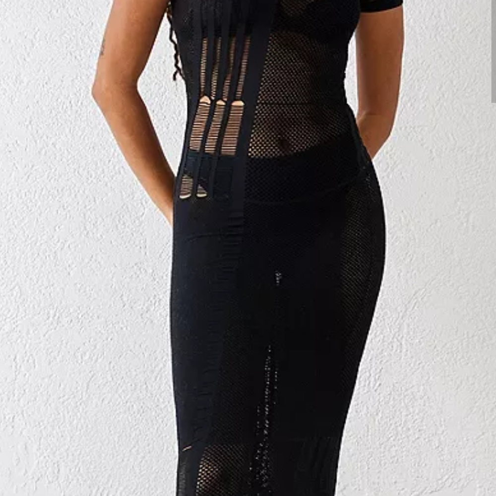 Urban Outfitters Black Mesh Midi Dress